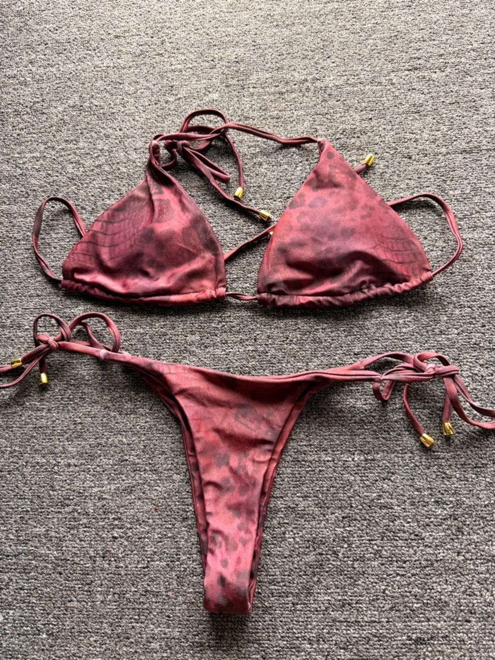 Women's Red Tie-Side Triangle Bikini Set - Unbranded